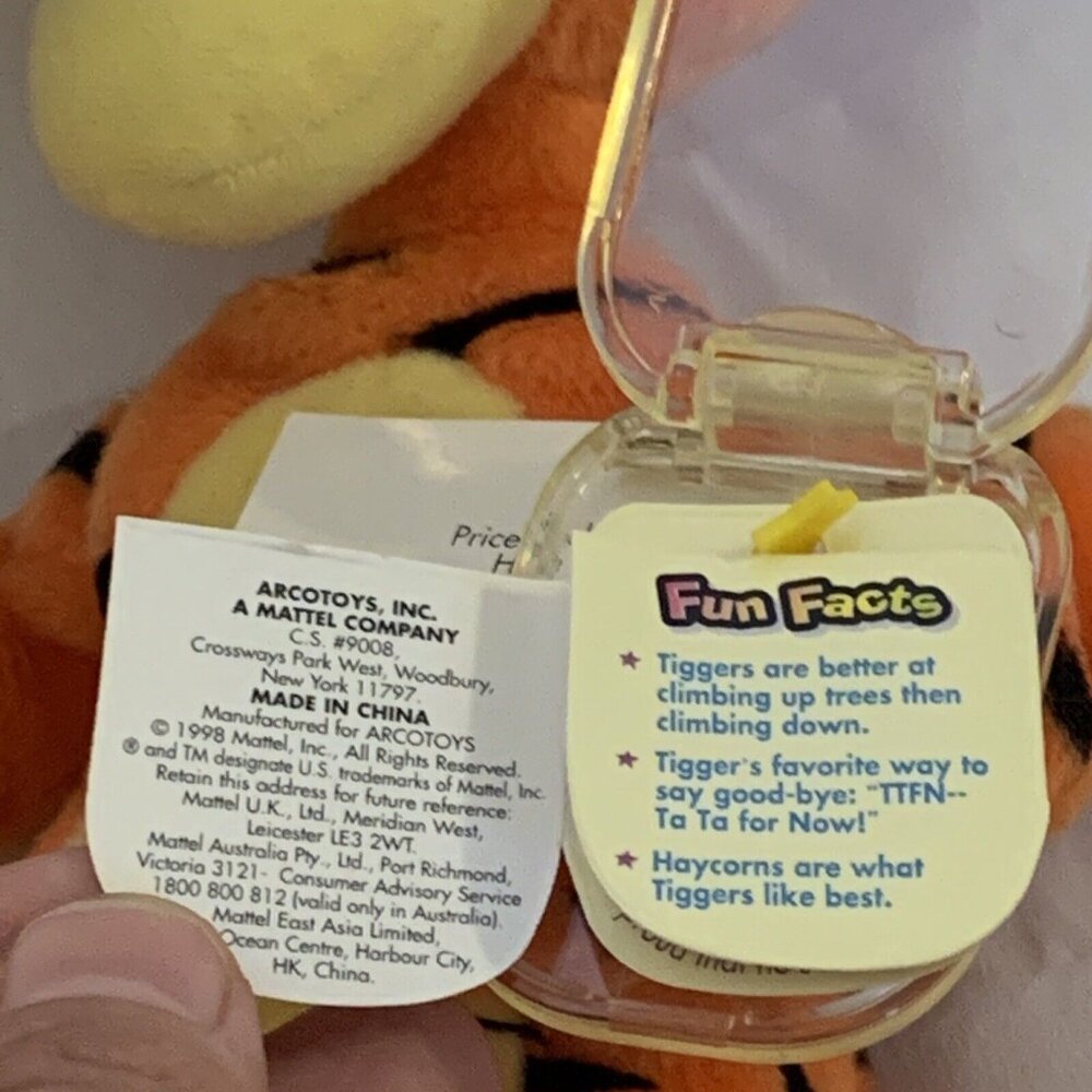 Tigger Plush - Star Bean Arcotoys Mattel - #2 Pooh Series 1999 7" Stuffed Animal - Picture 10 of 12